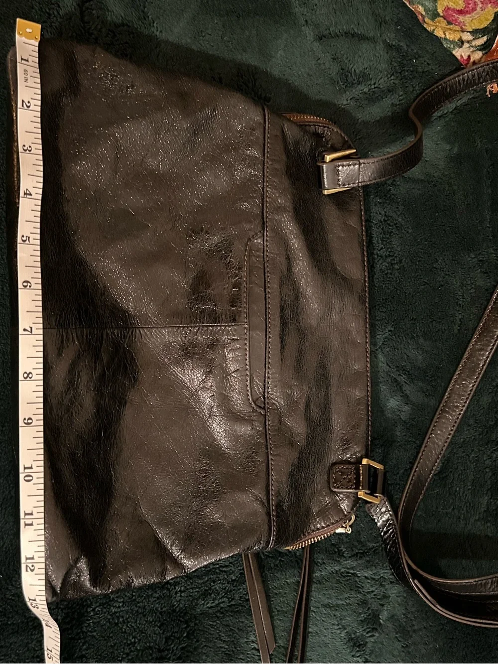 HOBO Black Polished Leather Slouchy Shoulder Crossbody Bag Purse